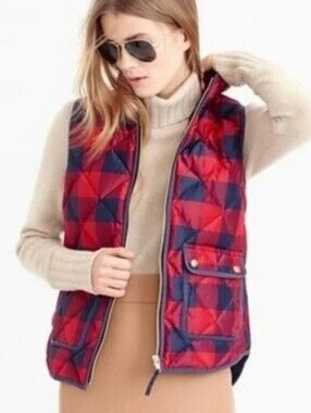 J. Crew Red and Navy Blue Plaid Insulated/puffer Vest NWOT